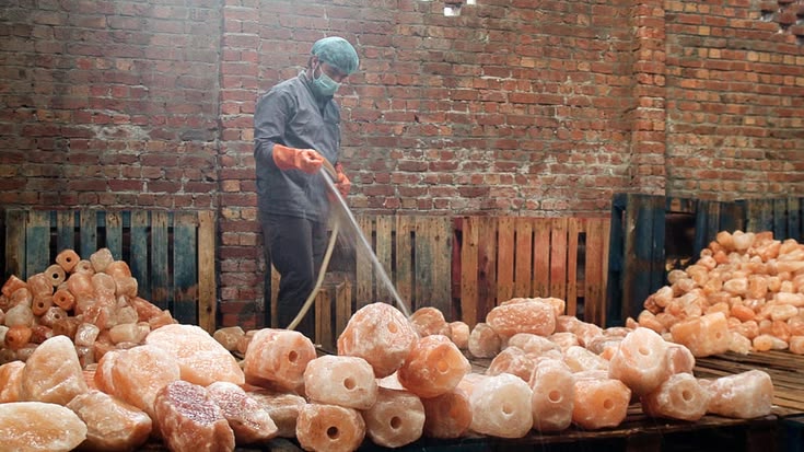 Livestock salt blocks being prepared